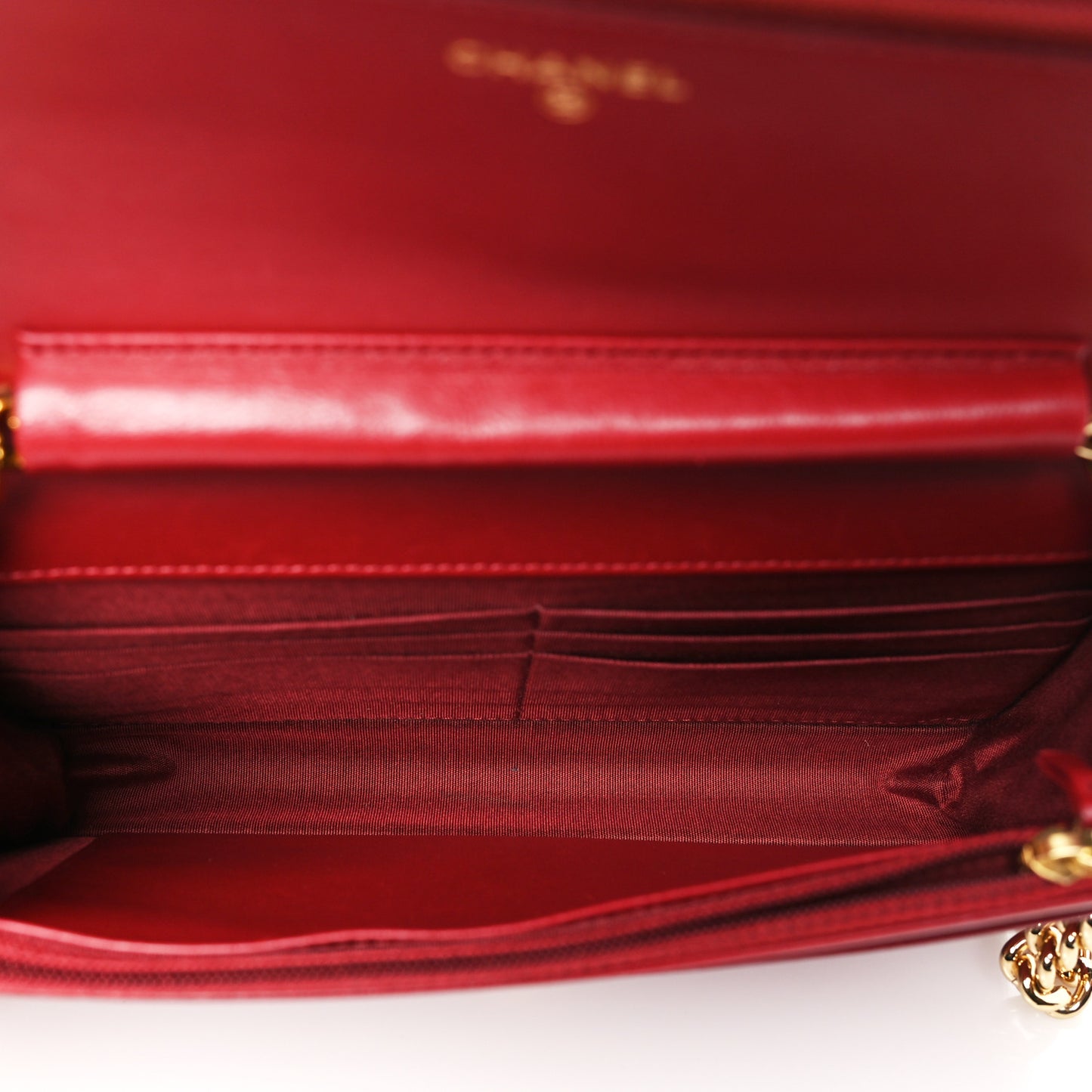 Lambskin Chevron Quilted Boy Wallet On Chain WOC Red