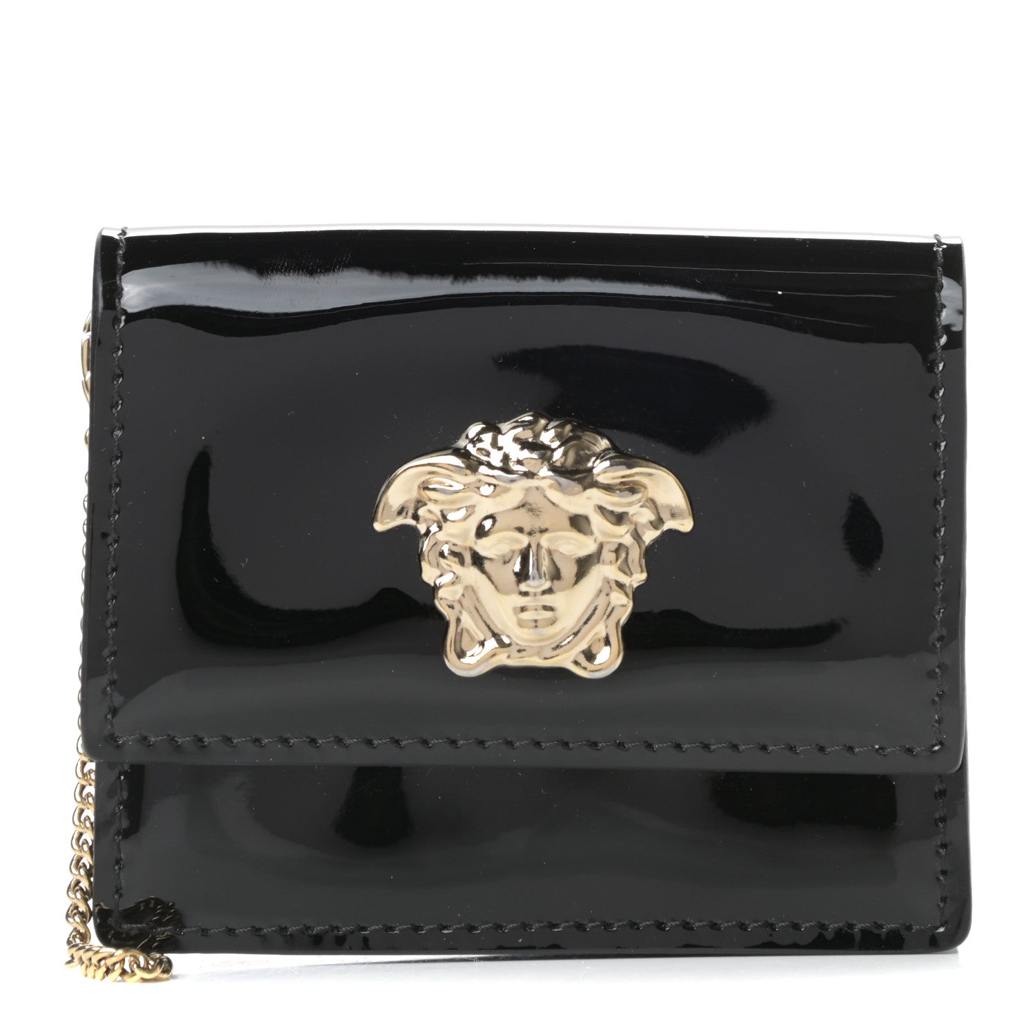 Versace Patent Palazzo Medusa Card Holder With Chain Black 1 of 6