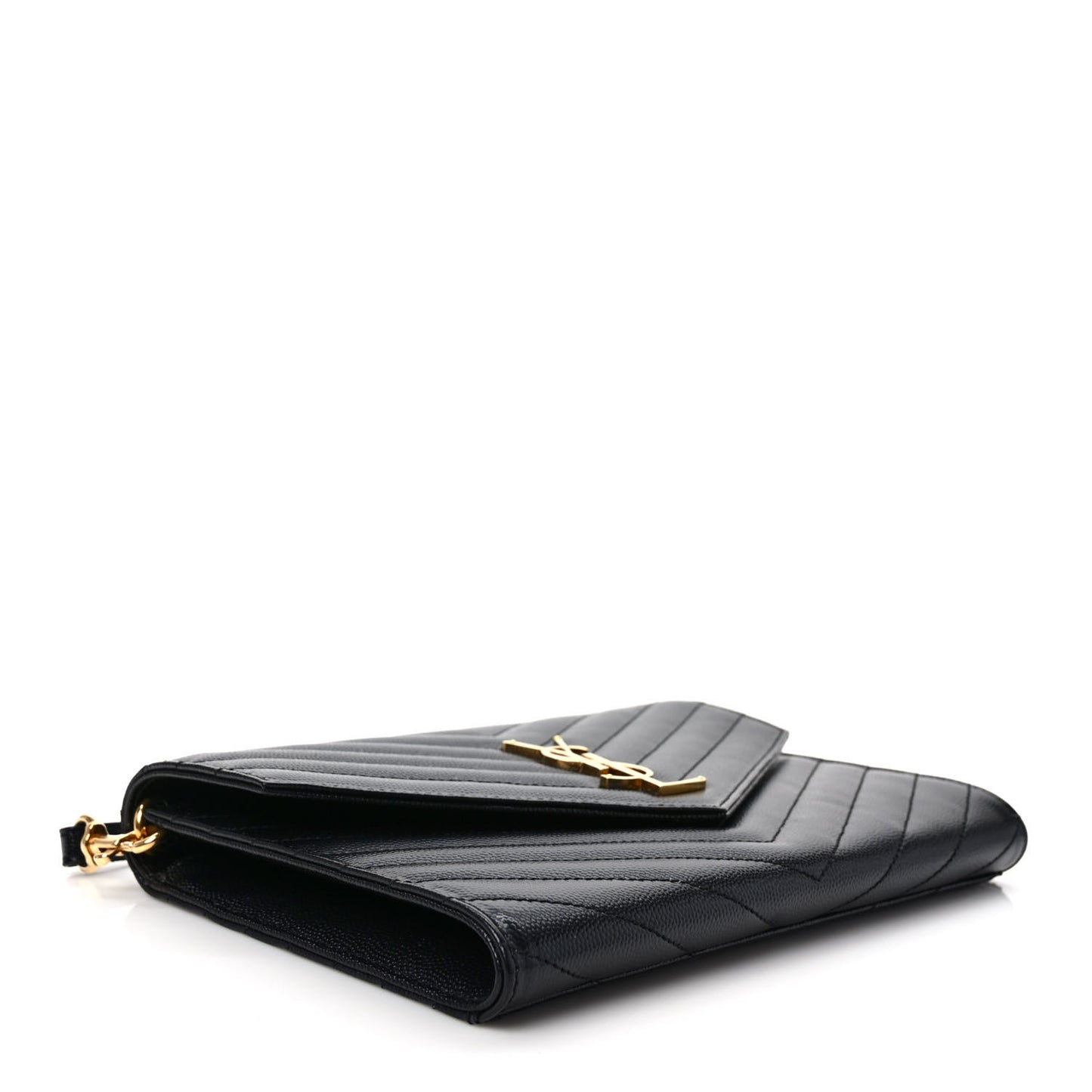 Grain De Poudre Matelasse Chevron Monogram Envelope Clutch Black