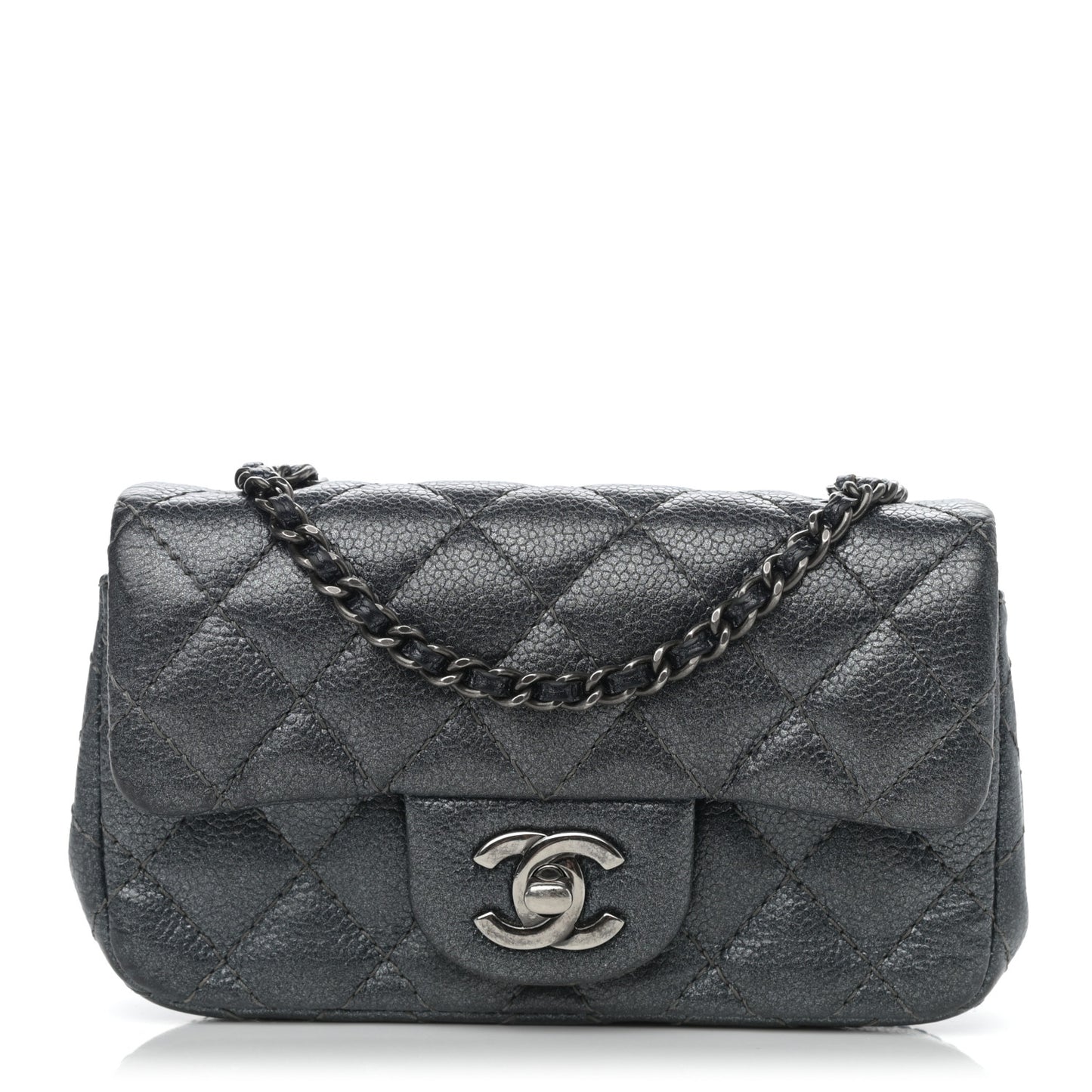Metallic Caviar Quilted Extra Mini Flap Charcoal