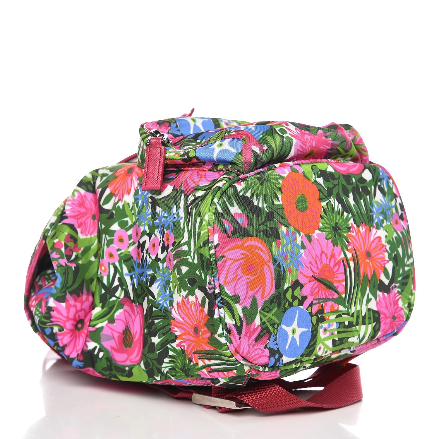 Prada Nylon Floral Print Single Buckle Backpack Pink 4 of 8