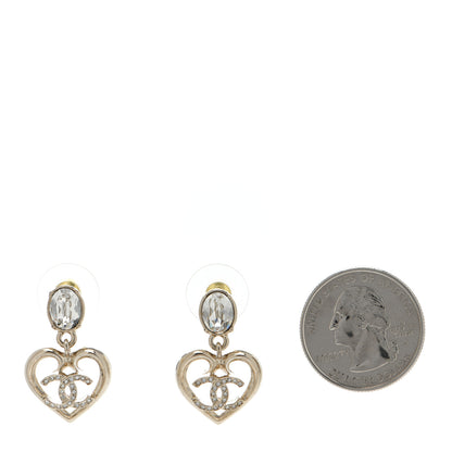 Chanel Metal Crystal CC Heart Drop Earrings Gold 2 of 4