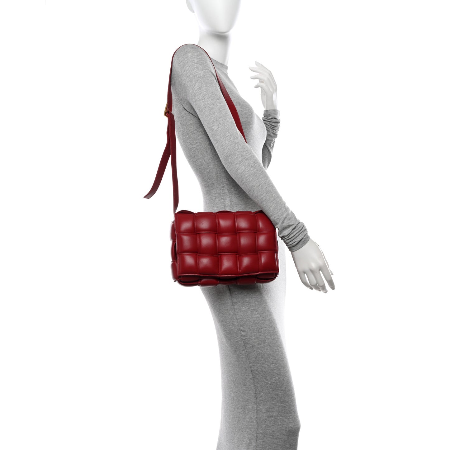 Nappa Maxi Intreccio Padded Cassette Crossbody Bag Dark Red
