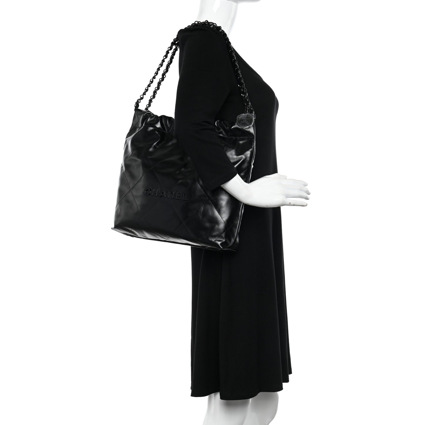 Shiny Calfskin Quilted Small Chanel 22 So Black