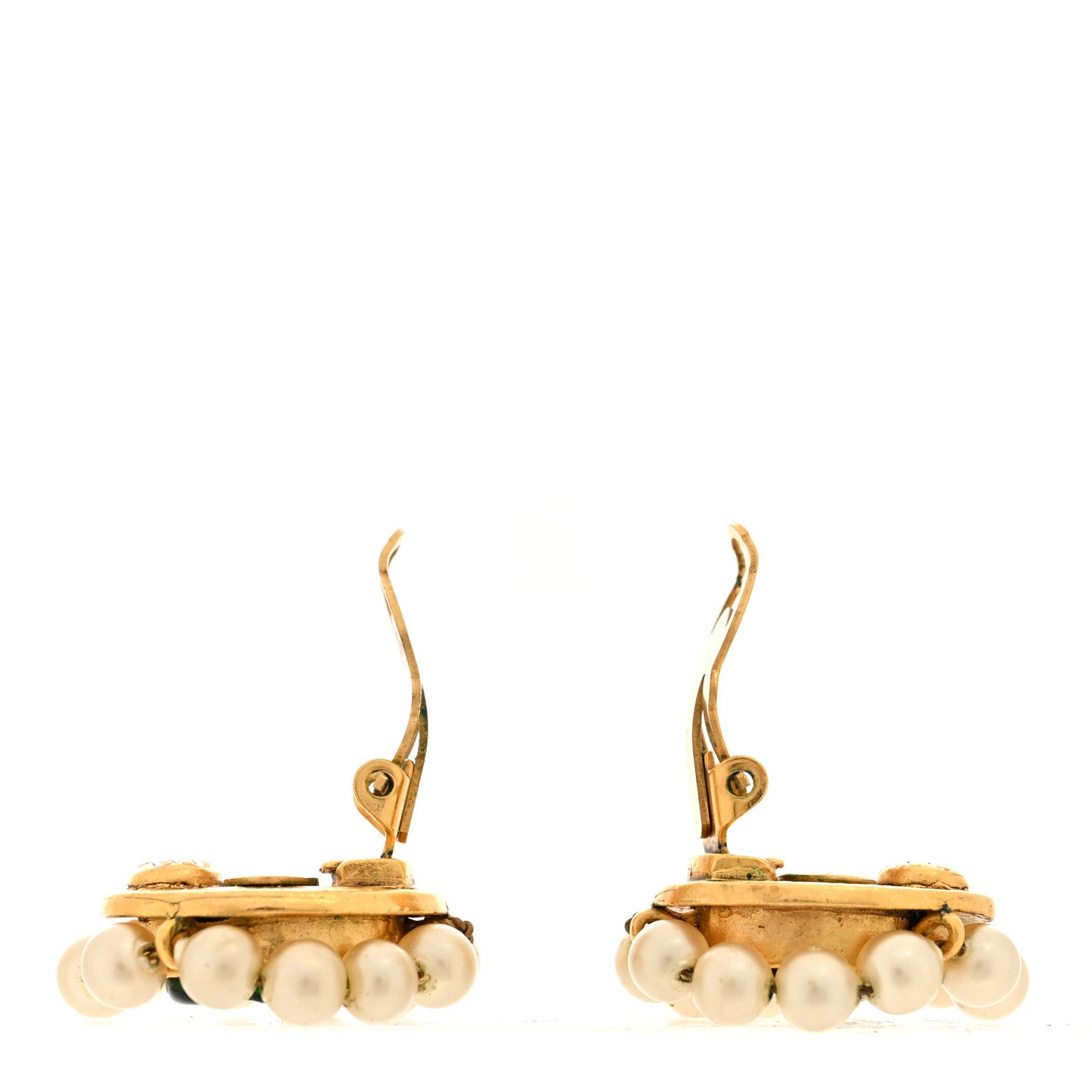 Resin Pearl CC Clip On Earrings Green Gold