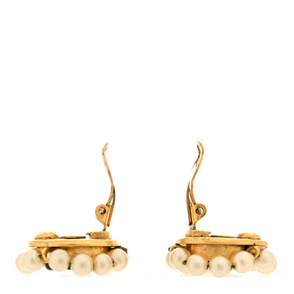 Chanel Resin Pearl CC Clip On Earrings Green Gold 3 of 4
