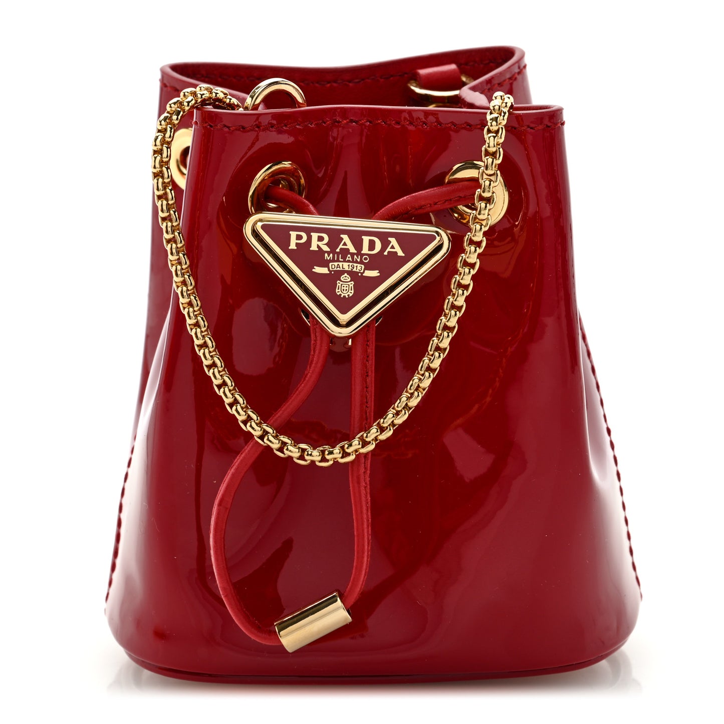 Vernice Metal Triangle Logo Mini Drawcord Pouch Shoulder Bag Cherry