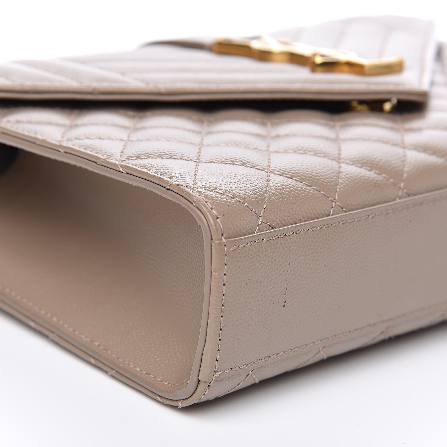 Saint Laurent Grain De Poudre Textured Mixed Matelasse Medium Triquilt Monogram Satchel Taupe 8 of 10