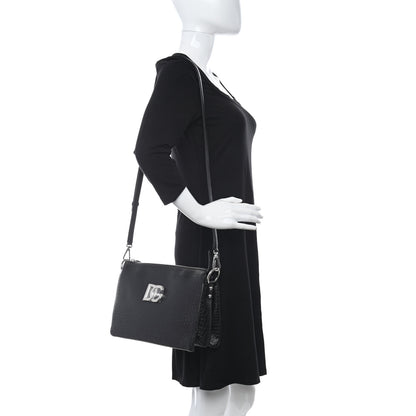 Dolce & Gabbana Crocodile Embossed Medium Tris Shoulder Bag Black 2 of 10