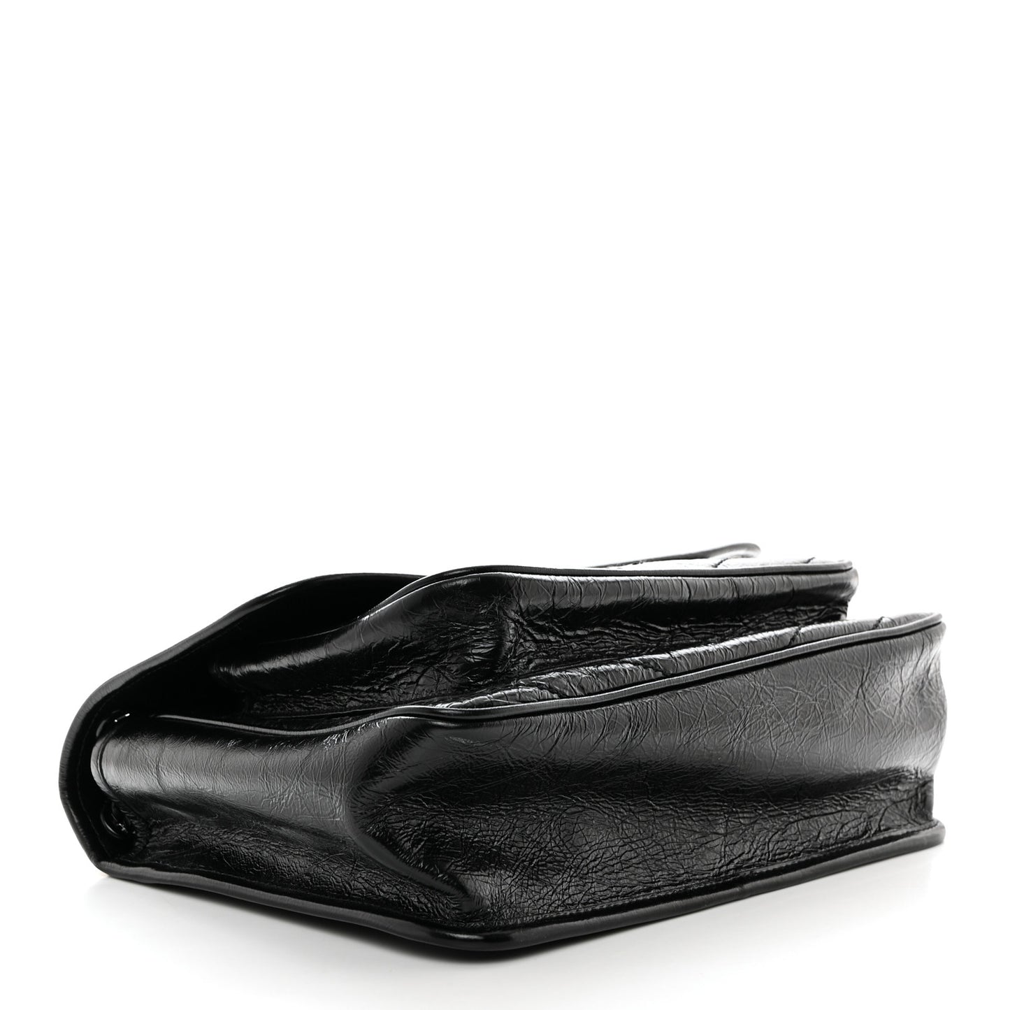 Crinkled Calfskin Matelasse Monogram Medium Niki Chain Satchel Black