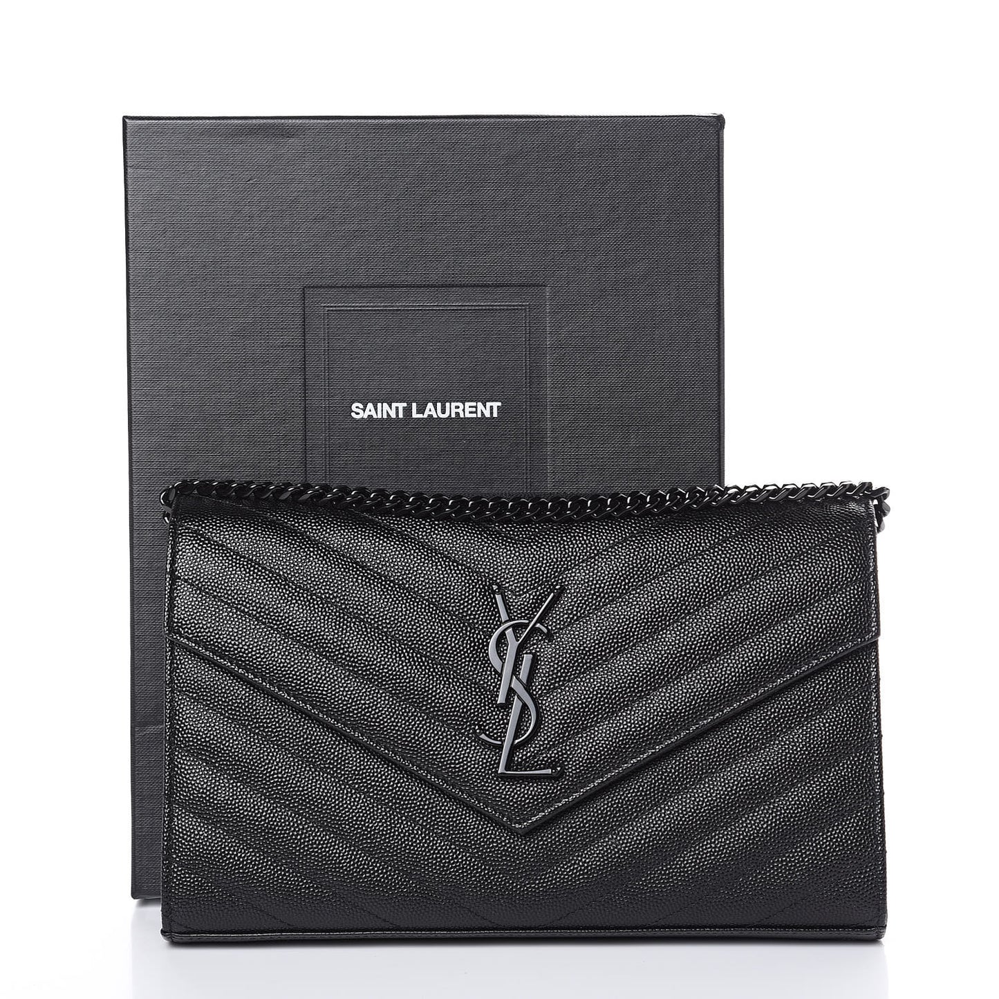 Grain De Poudre Matelasse Chevron Monogram Chain Wallet Black