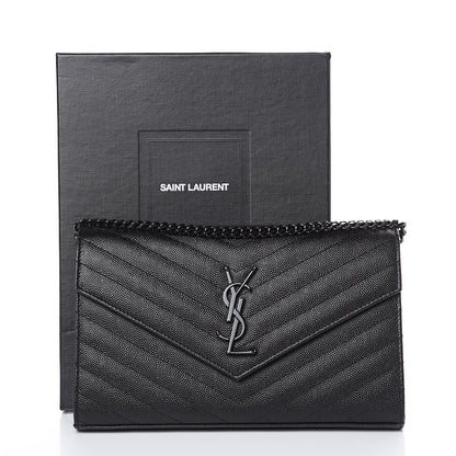 Saint Laurent Grain De Poudre Matelasse Chevron Monogram Chain Wallet Black 10 of 10
