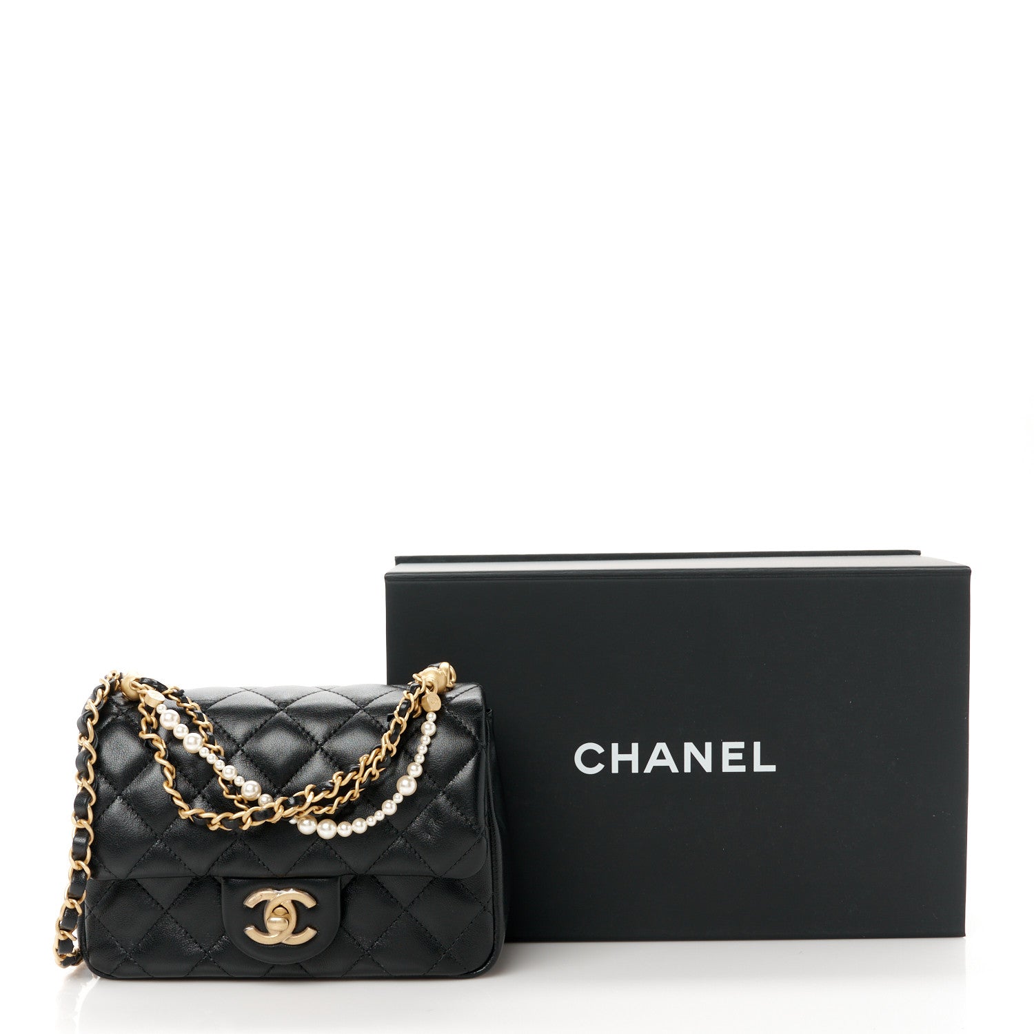 Chanel Shiny Lambskin Quilted Pearl Twist Mini Square Flap Black 15 of 15
