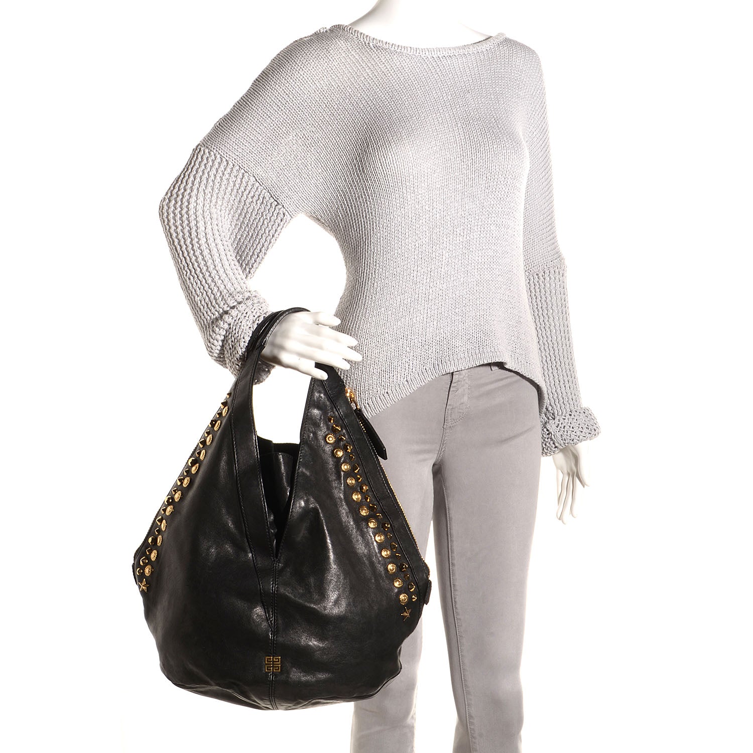 Givenchy Lambskin Studded Tinhan Hobo Black 2 of 10