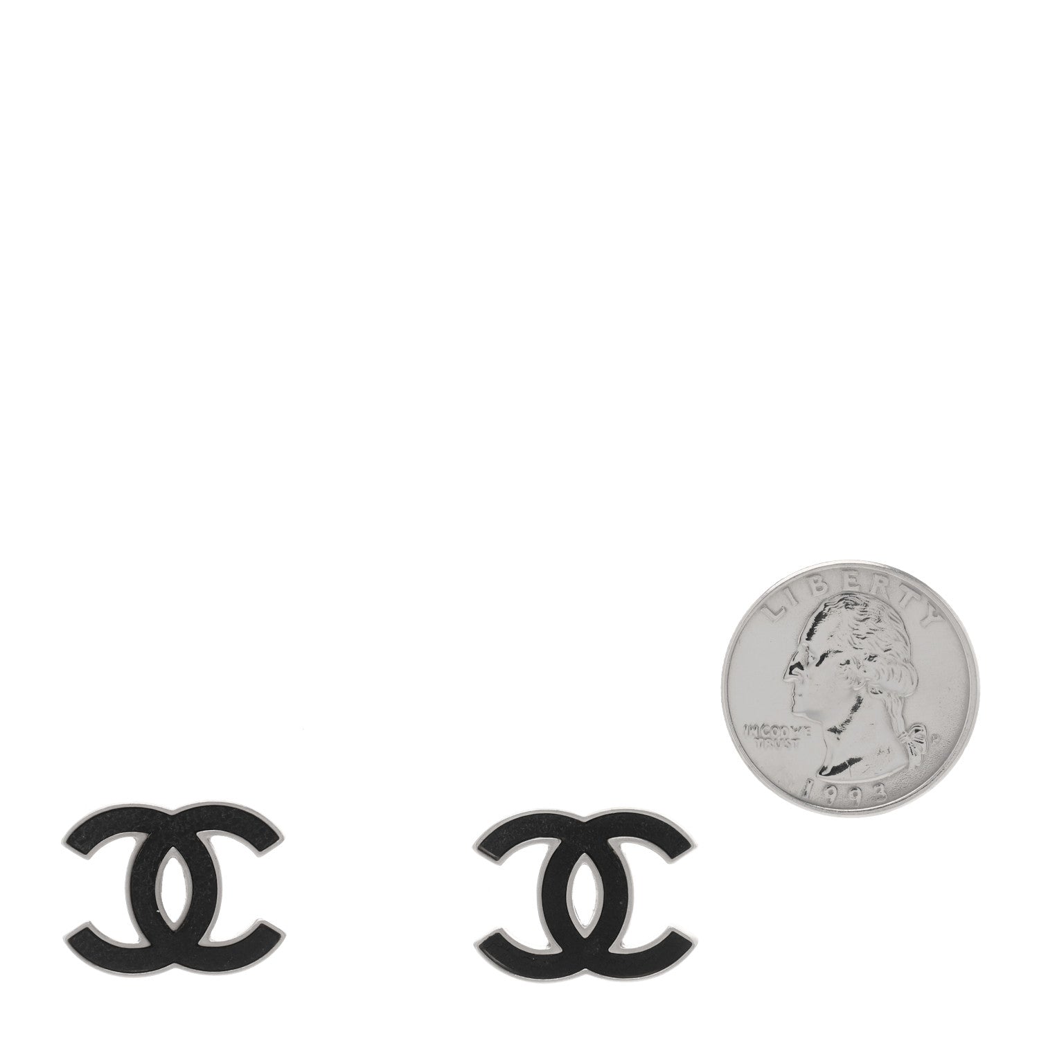 Chanel Lambskin CC Earrings Black Silver 2 of 4
