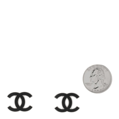 Chanel Lambskin CC Earrings Black Silver 2 of 4
