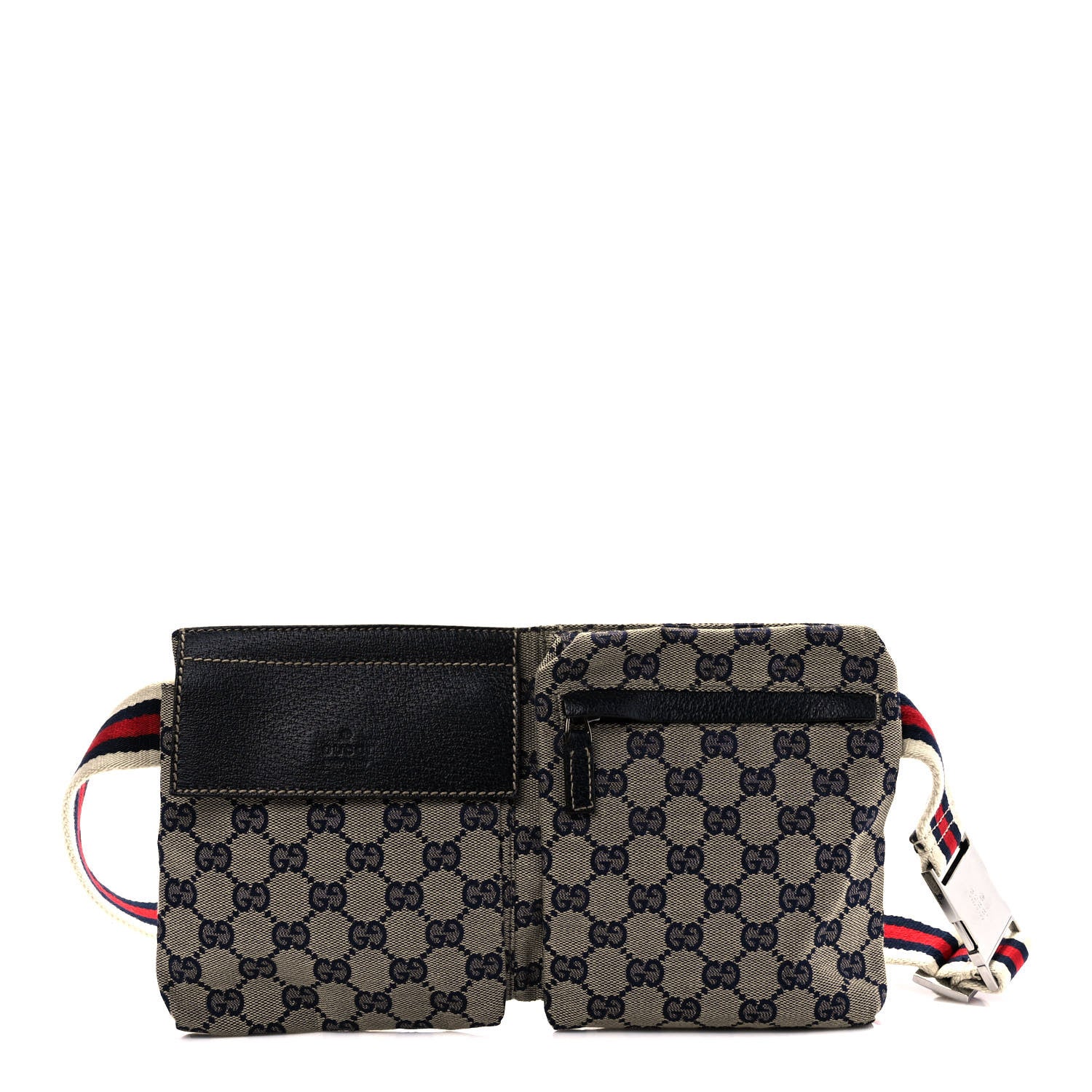 Gucci GG Monogram Web Double Pocket Belt Bag Navy 1 of 8