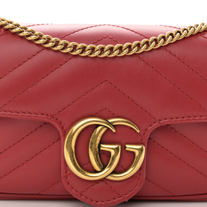 Gucci Calfskin Matelasse Super Mini GG Marmont Shoulder Bag Hibiscus Red 8 of 11