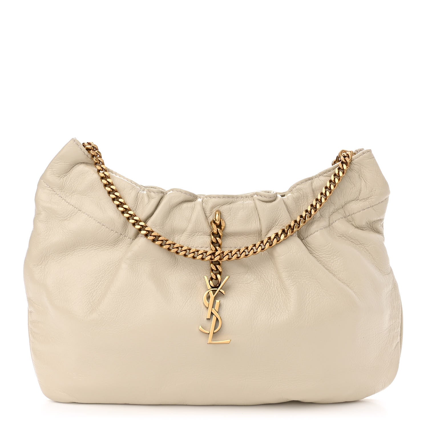 Saint Laurent Calfskin Pac Pac Ruched Hobo Winter White 1 of 10