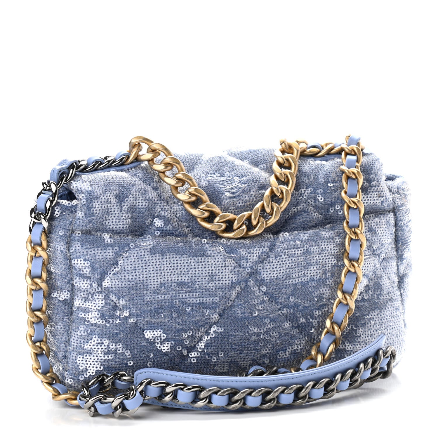 Chanel Sequin Quilted Medium Chanel 19 Flap Light Blue 3 of 14