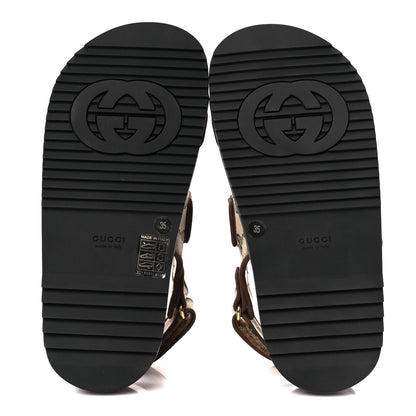 Gucci Monogram Kid Scamosciato Double G Womens Dad Sandals 35 Beige Ebony New Acero 5 of 10