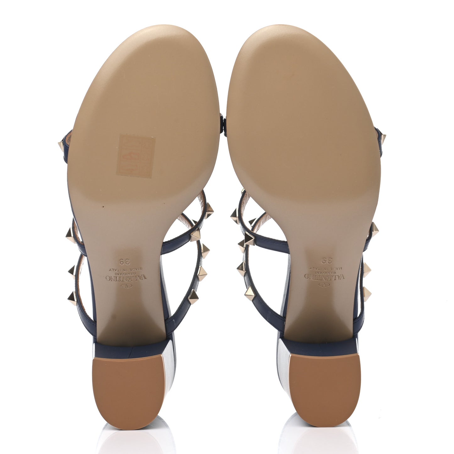 Calfskin Nappa Rockstud 60mm Caged Slide Sandals 39 Light Ocean