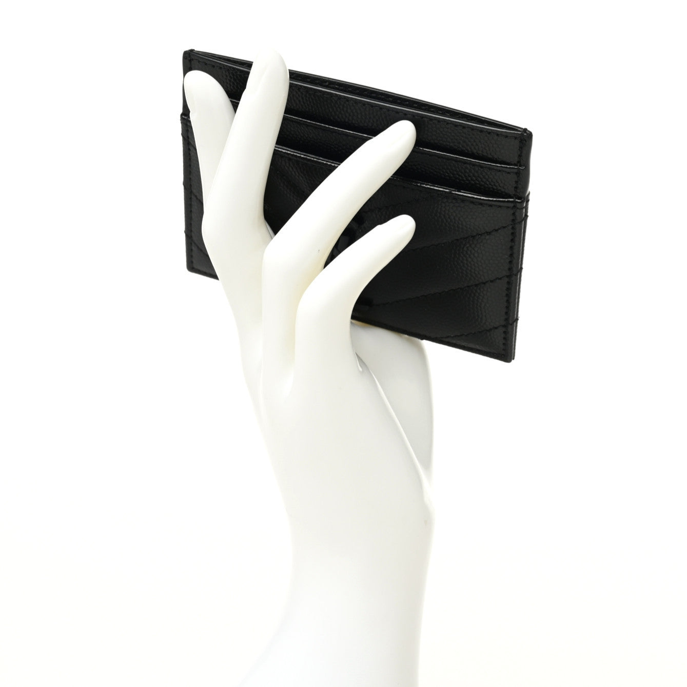 Saint Laurent Grain De Poudre Matelasse Chevron Monochrome Monogram Credit Card Case Black 2 of 7