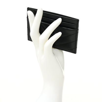 Saint Laurent Grain De Poudre Matelasse Chevron Monochrome Monogram Credit Card Case Black 2 of 7