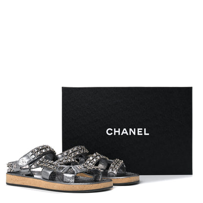Chanel Metallic Lambskin Chain Flat Sandals 35 Silver 17 of 17