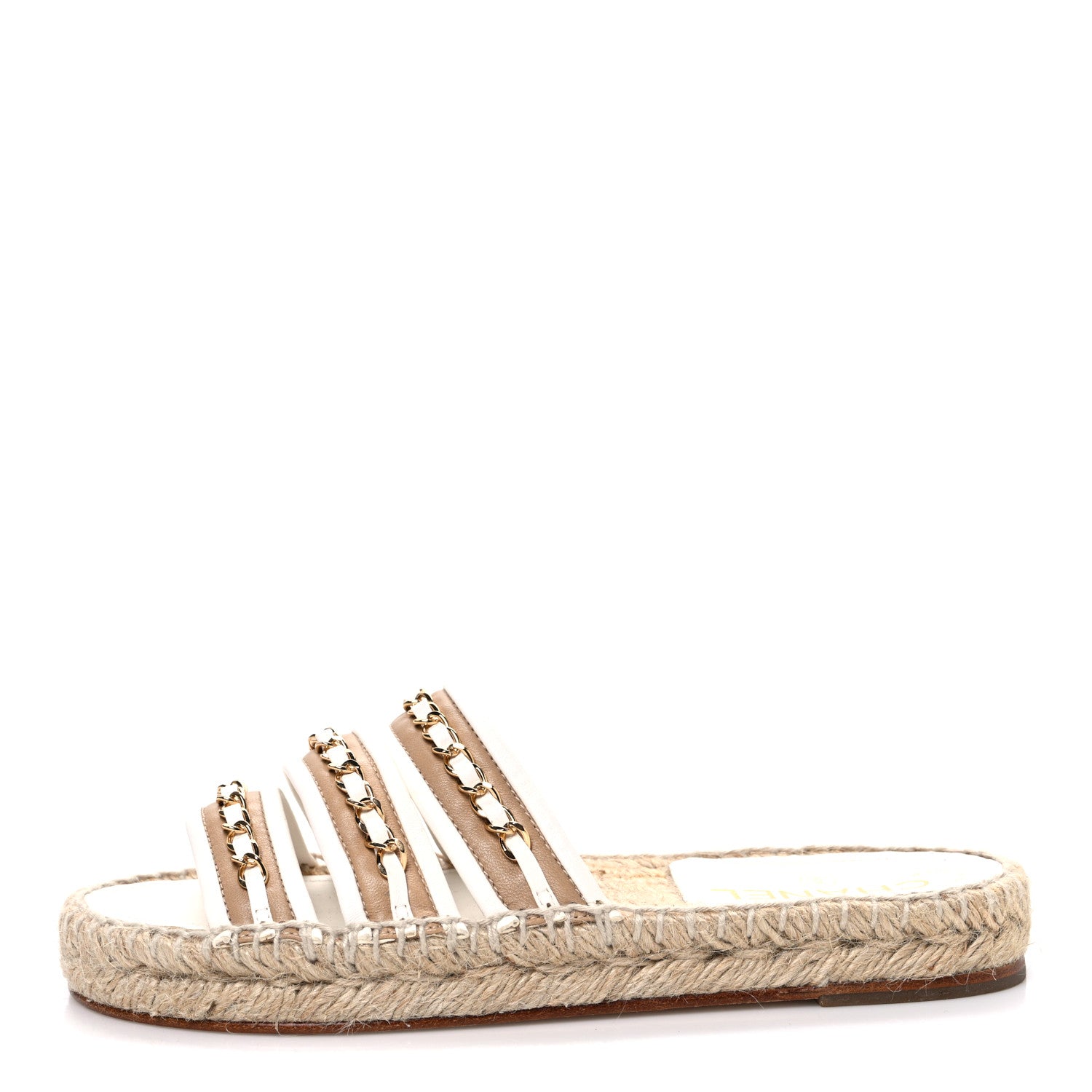 Chanel Lambskin Chain Espadrille Slip On Sandals 36 White 1 of 11
