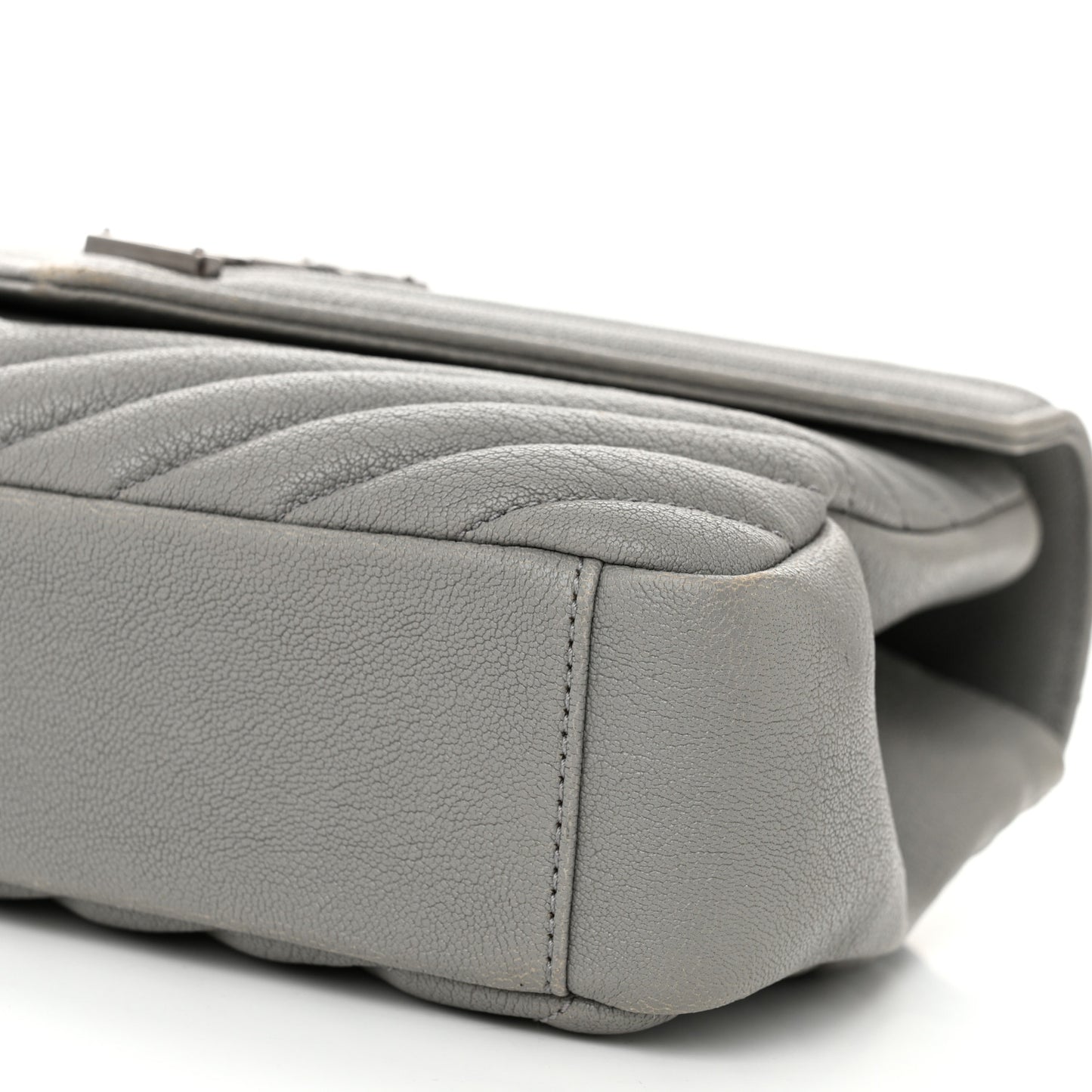 Sheepskin Matelasse Chevron Monogram Medium College Bag Granite