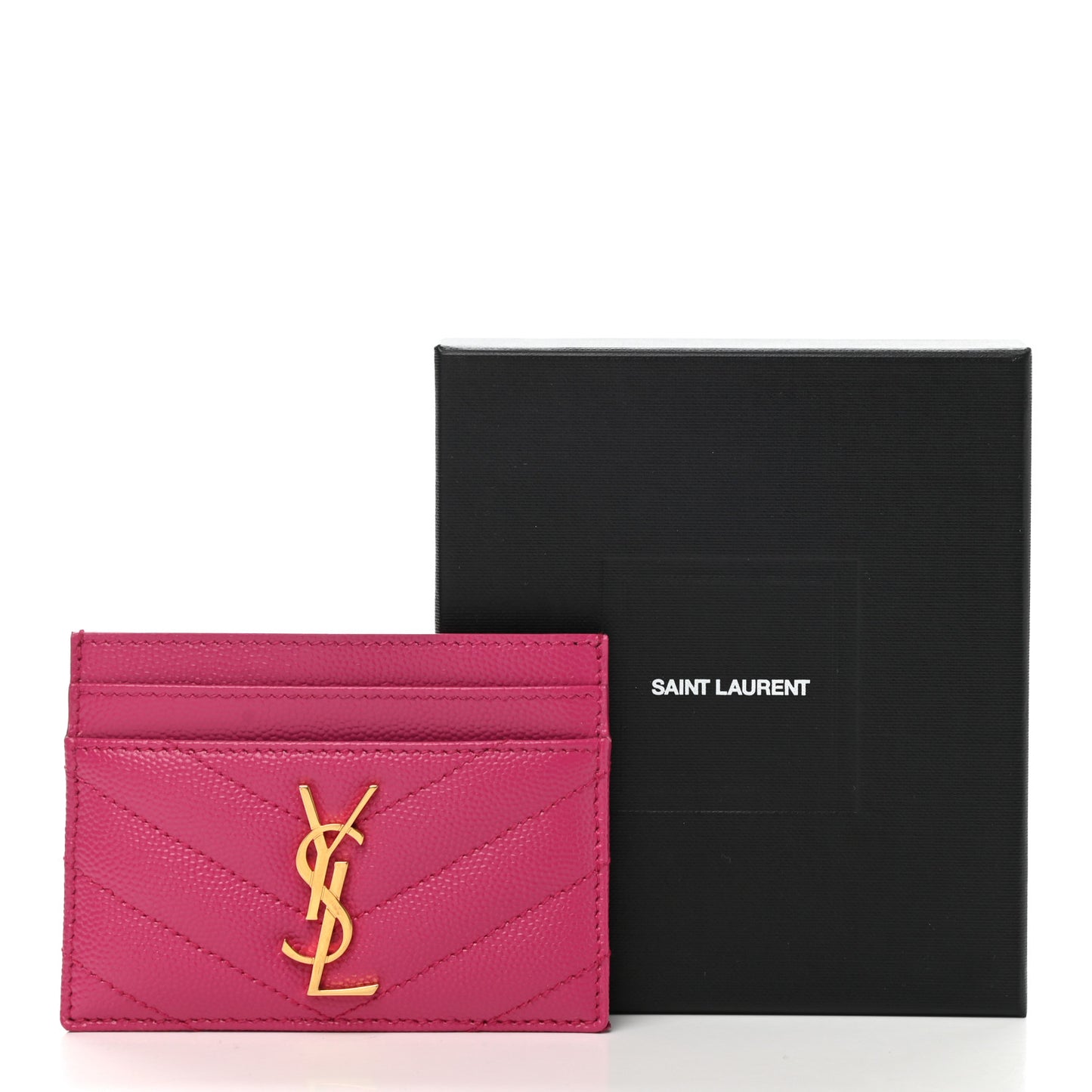 Grain De Poudre Matelasse Chevron Monogram Credit Card Case Fresh Fuxia