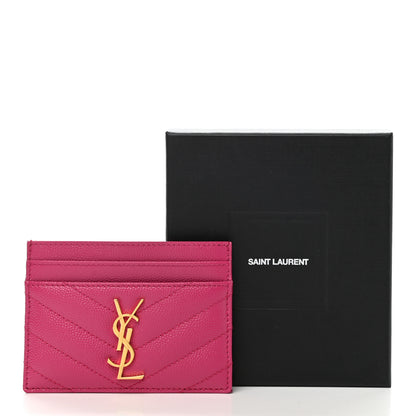 Saint Laurent Grain De Poudre Matelasse Chevron Monogram Credit Card Case Fresh Fuxia 8 of 8
