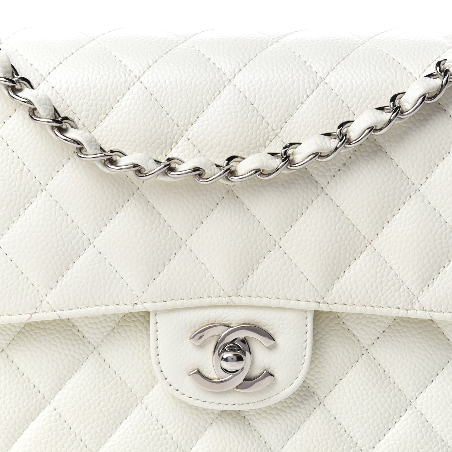 Chanel Caviar Quilted Medium Double Flap White 16 of 17