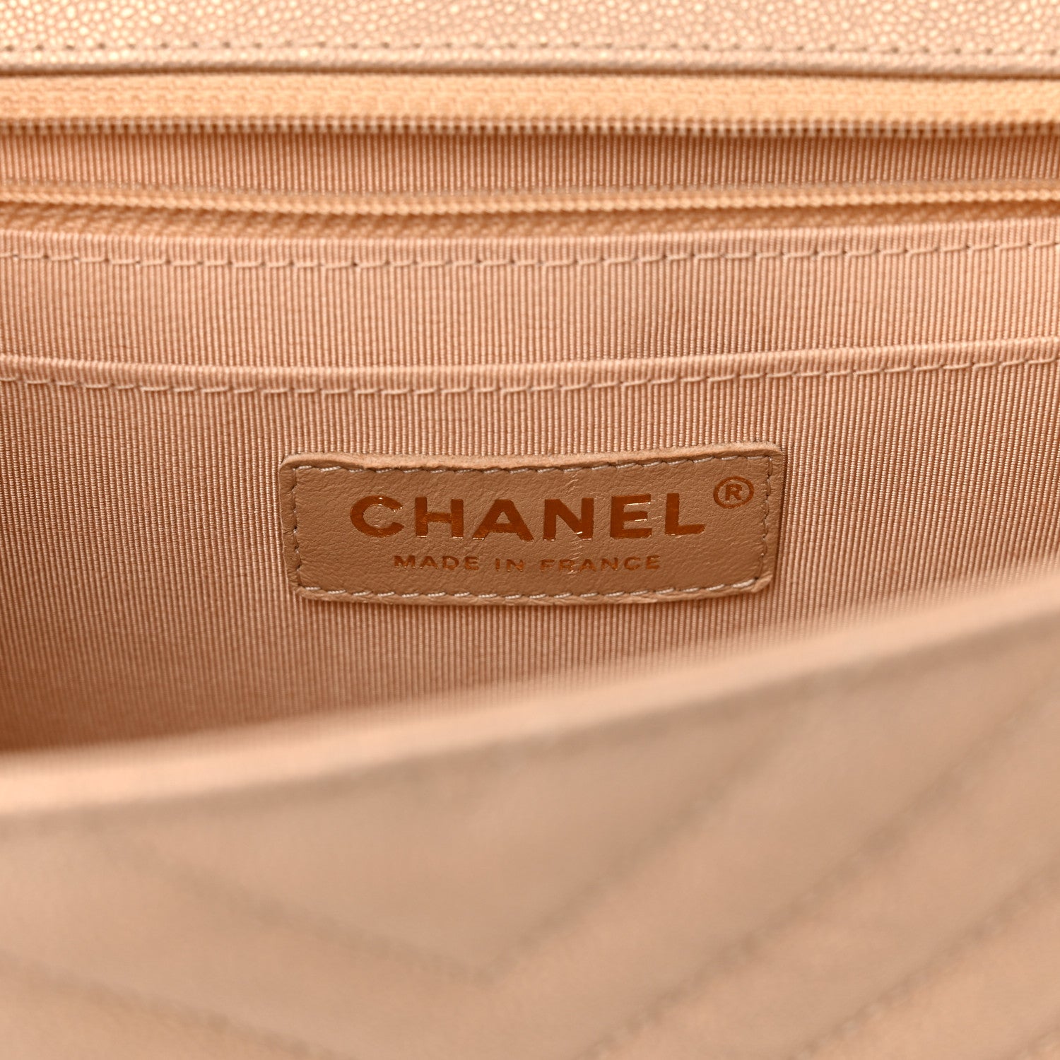 Chanel Metallic Caviar Chevron Quilted Medium Statement Flap Beige 6 of 10