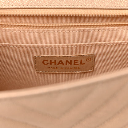 Chanel Metallic Caviar Chevron Quilted Medium Statement Flap Beige 6 of 10