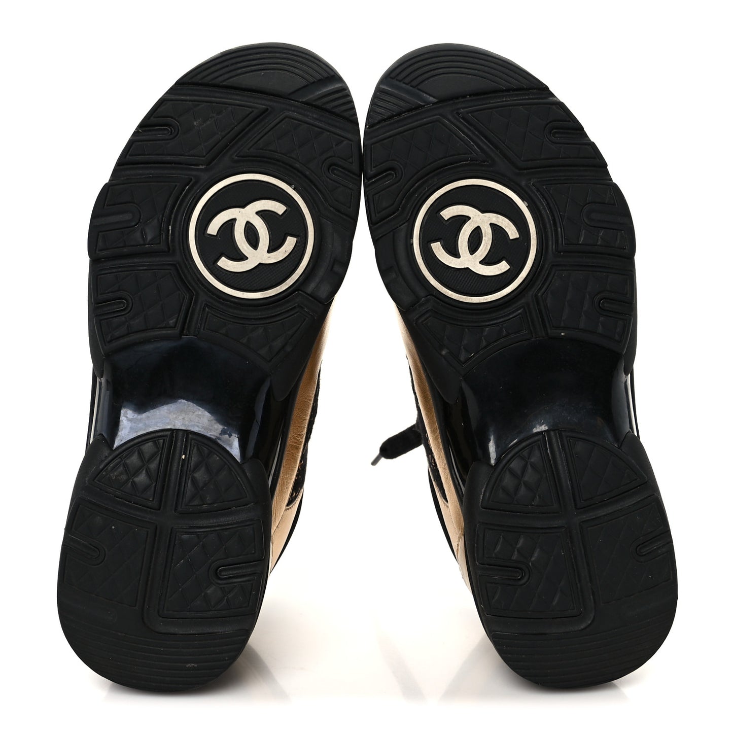 Satin Lambskin Fabric Tweed CC Sneakers 35.5 Gold Black