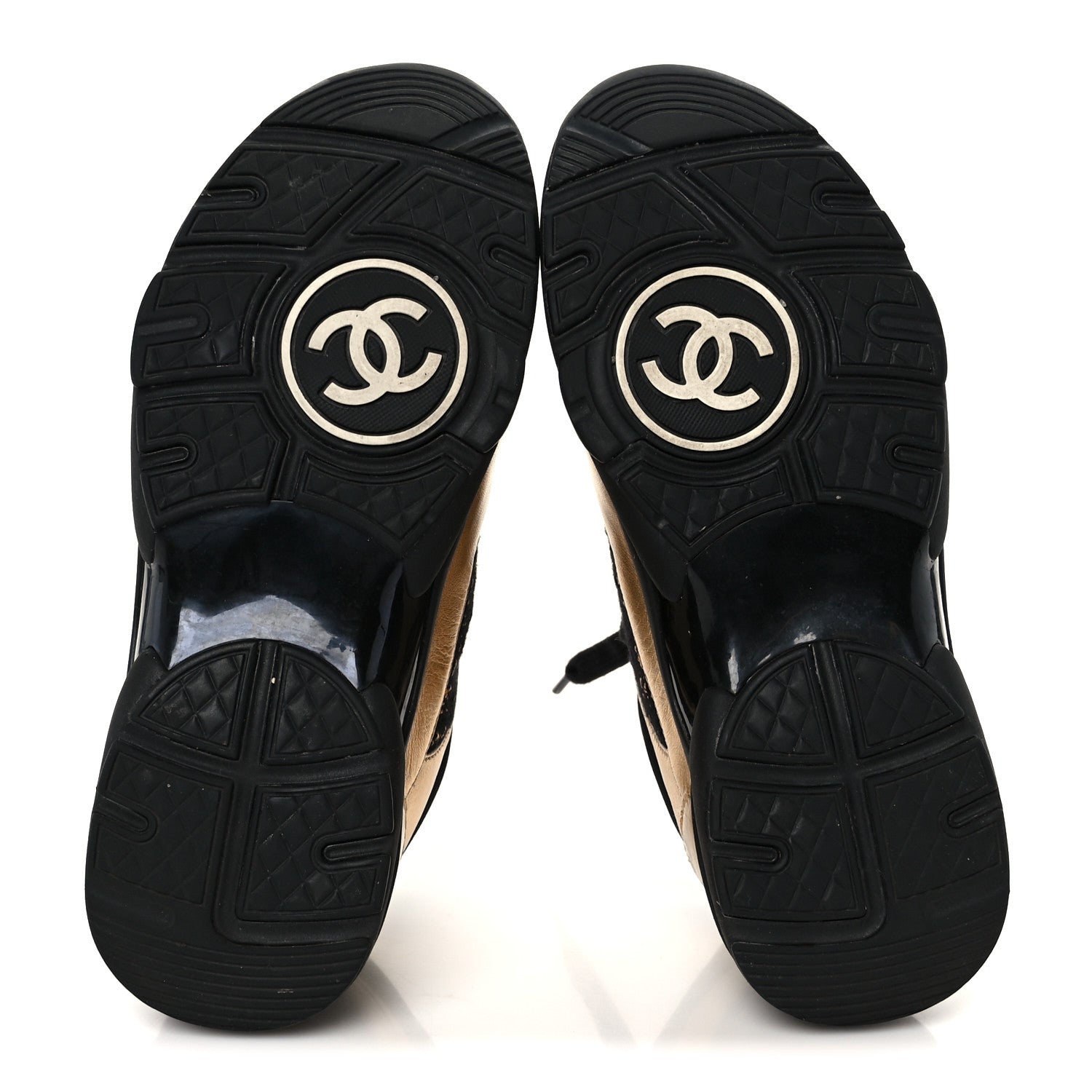 Chanel Satin Lambskin Fabric Tweed CC Sneakers 35.5 Gold Black 6 of 9