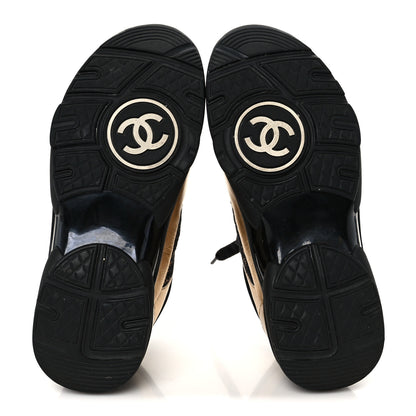 Chanel Satin Lambskin Fabric Tweed CC Sneakers 35.5 Gold Black 6 of 9