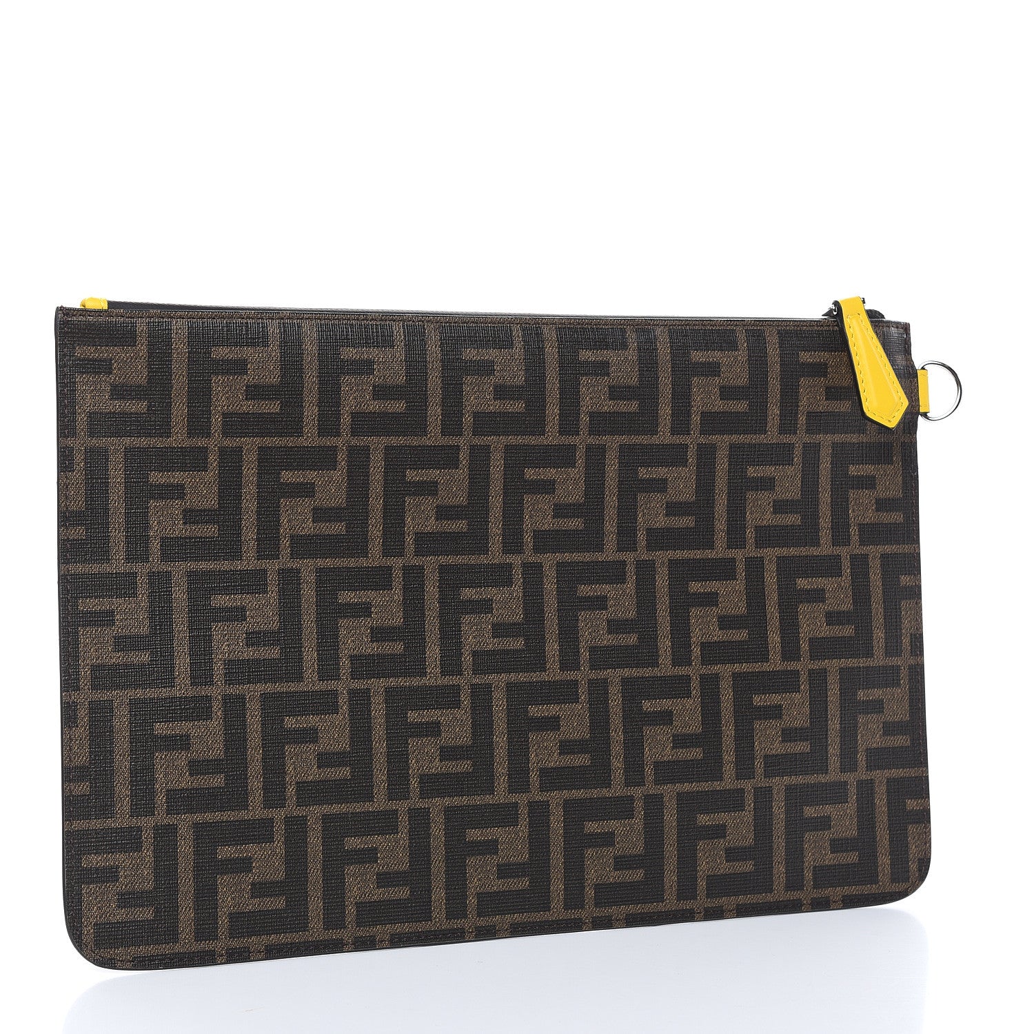 Fendi Glazed Fabric FF 1974 Roma Armor Pouch Tobacco Limone 3 of 9