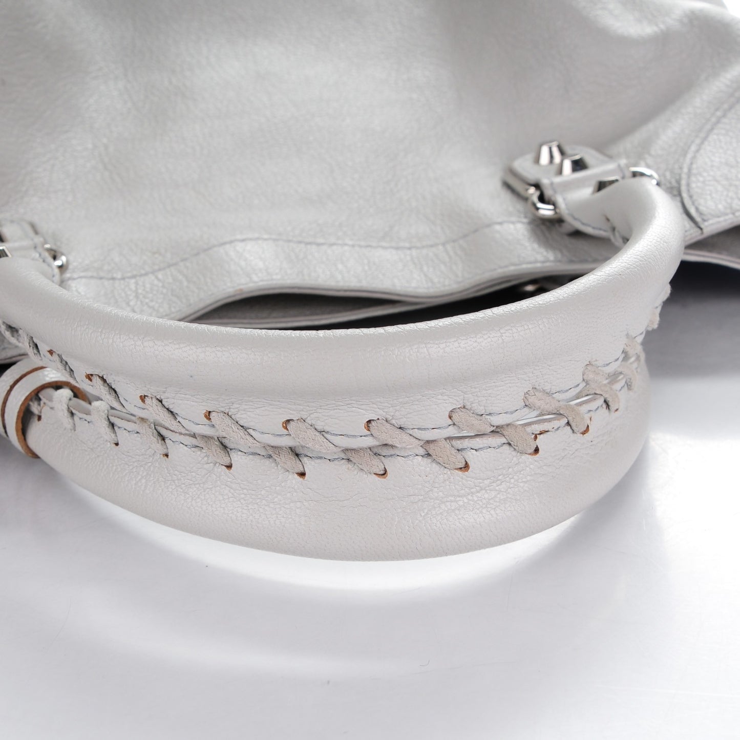 Chevre Silver Metallic Edge Hardware Velo Gris Perle