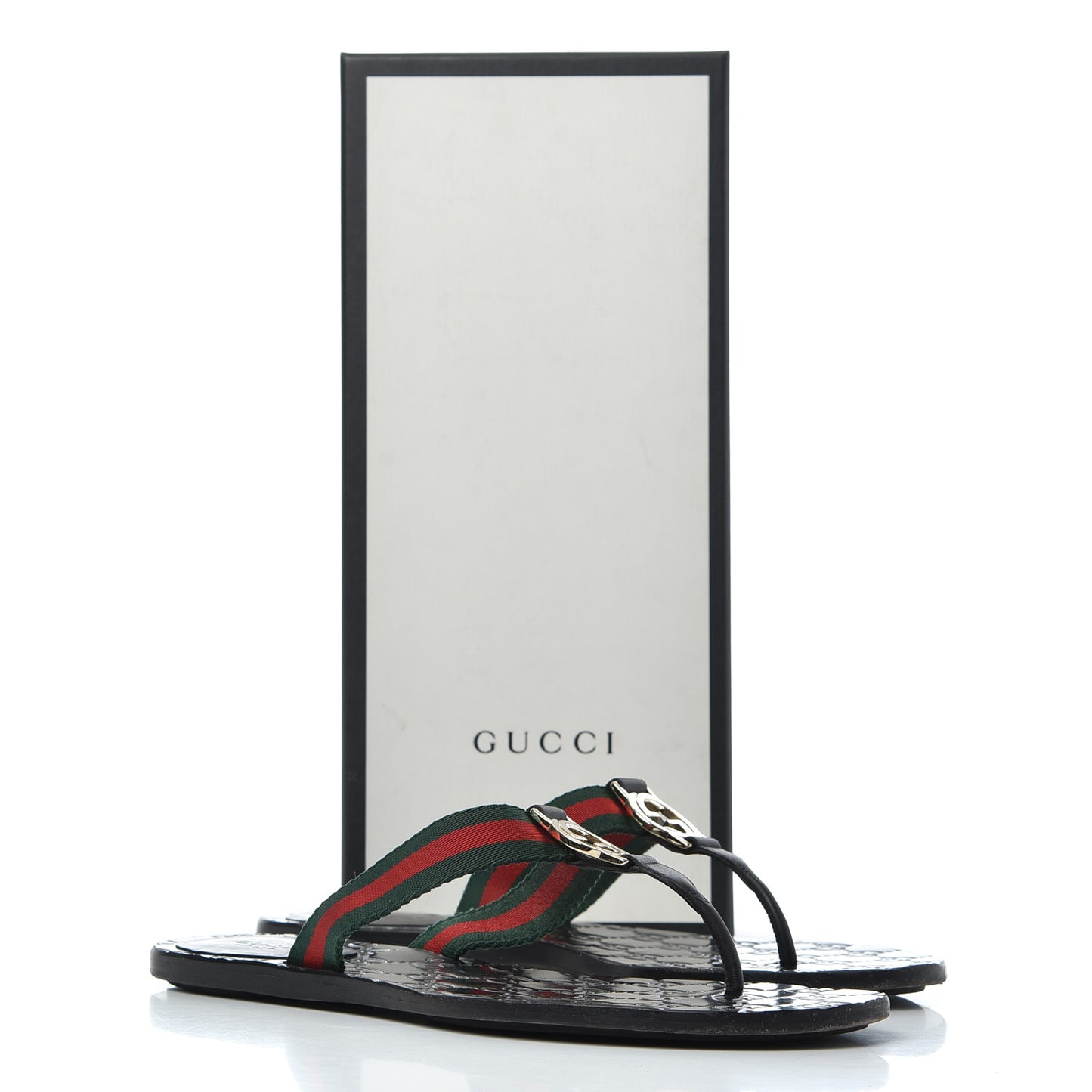 Nylon Guccissima Web Womens Thong Sandals 38.5 Green Red Black