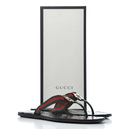 Gucci Nylon Guccissima Web Womens Thong Sandals 38.5 Green Red Black 16 of 16
