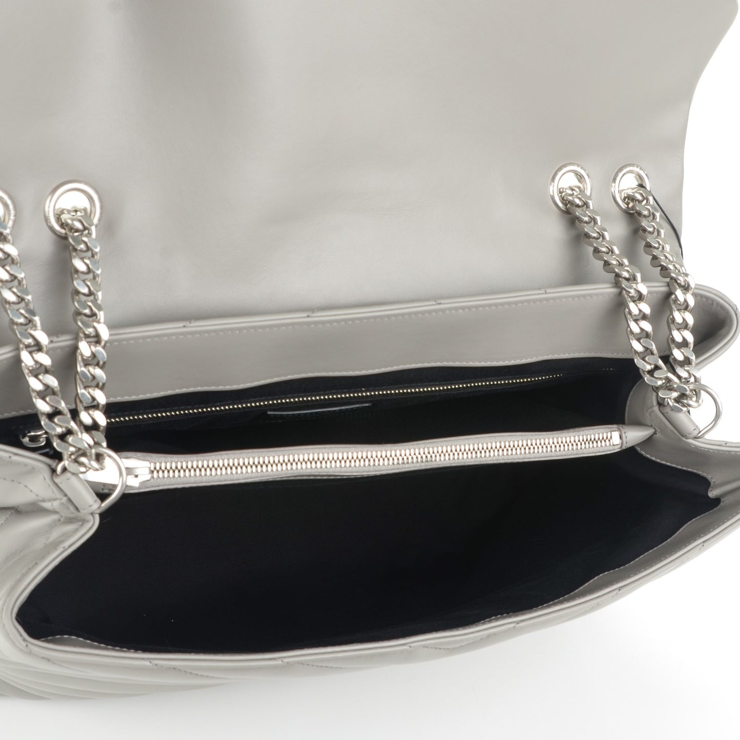 Calfskin Y Quilted Monogram Large Loulou Chain Satchel Grey