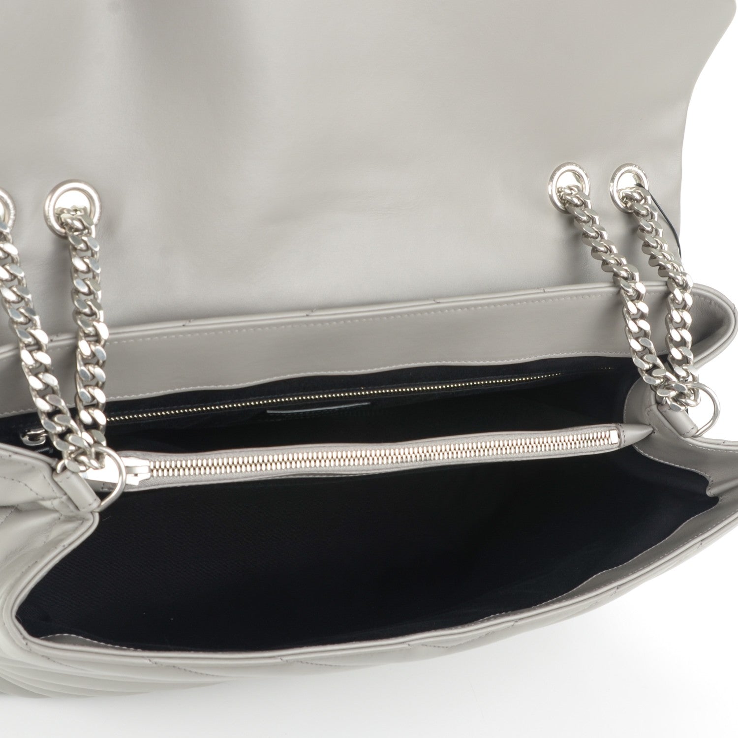 Saint Laurent Calfskin Y Quilted Monogram Large Loulou Chain Satchel Grey 5 of 7