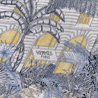 Hermes Cashmere Silk Faubourg Tropical Shawl 140 Gris Chine Encre 2 of 6