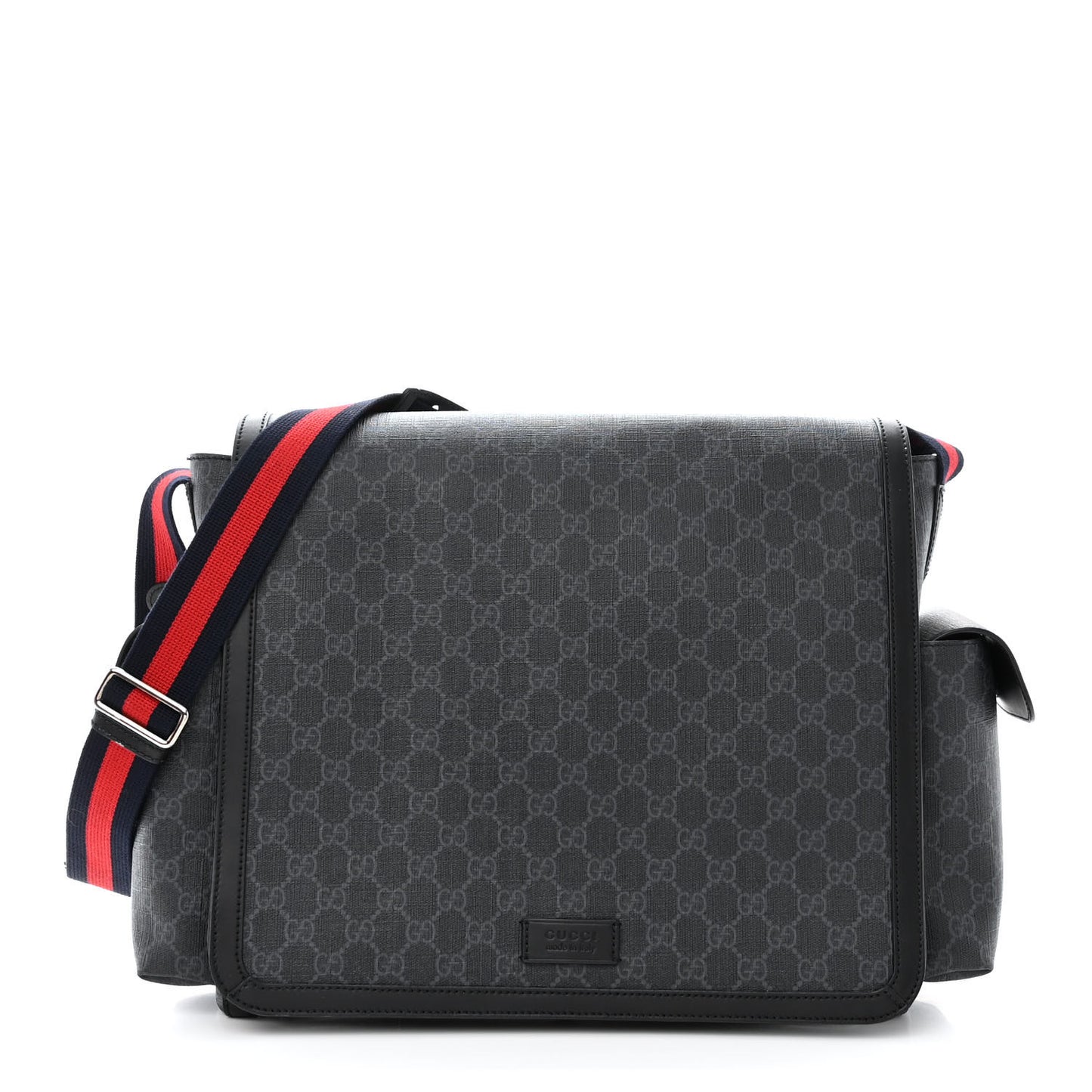 GG Supreme Monogram Web Messenger Diaper Bag Black Grey