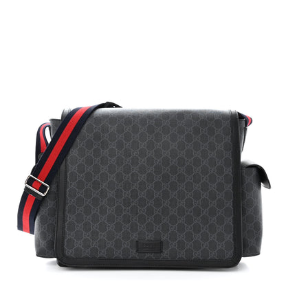 Gucci GG Supreme Monogram Web Messenger Diaper Bag Black Grey 3 of 13