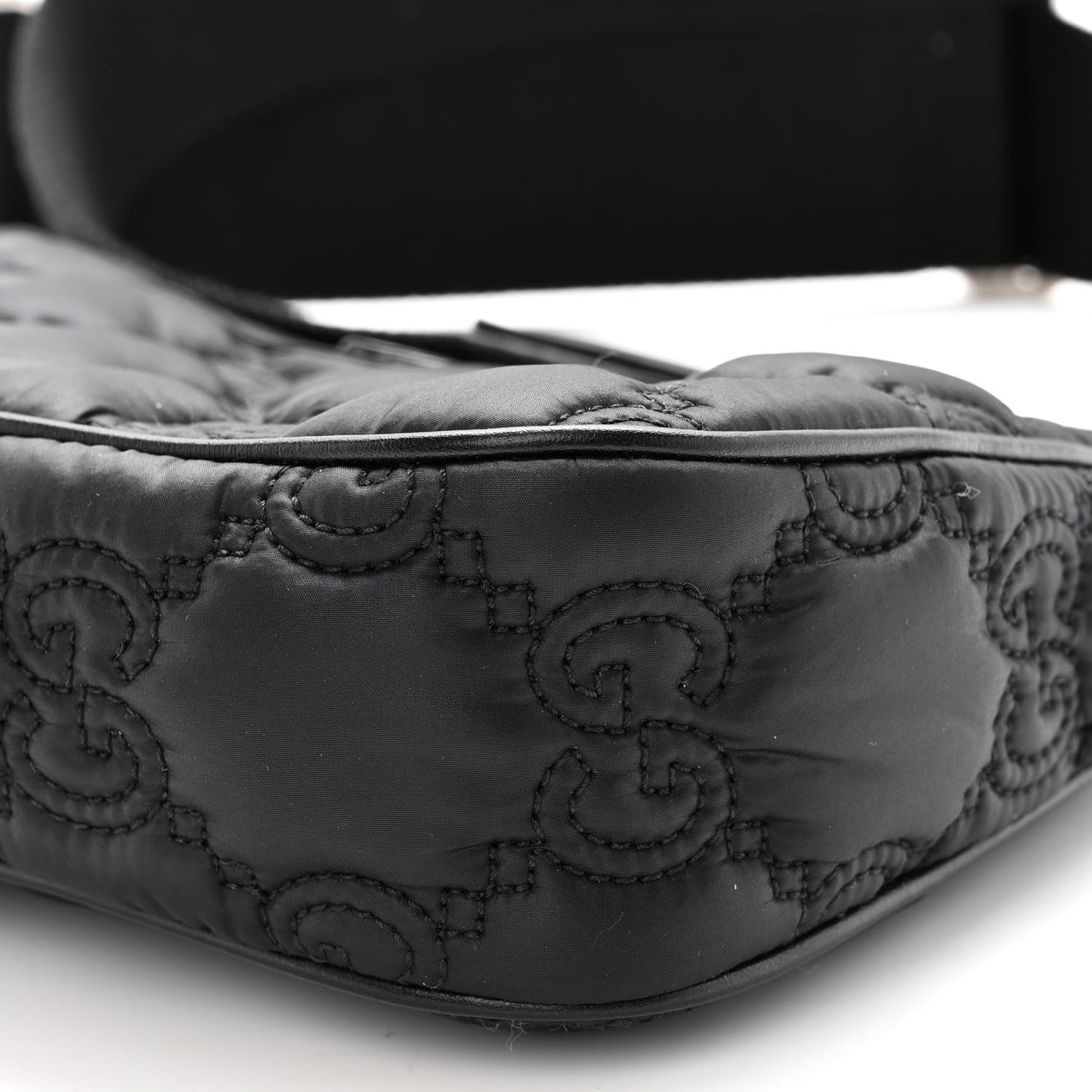 Nylon Calfskin Enamel GG Matelasse Chain Handbag Black