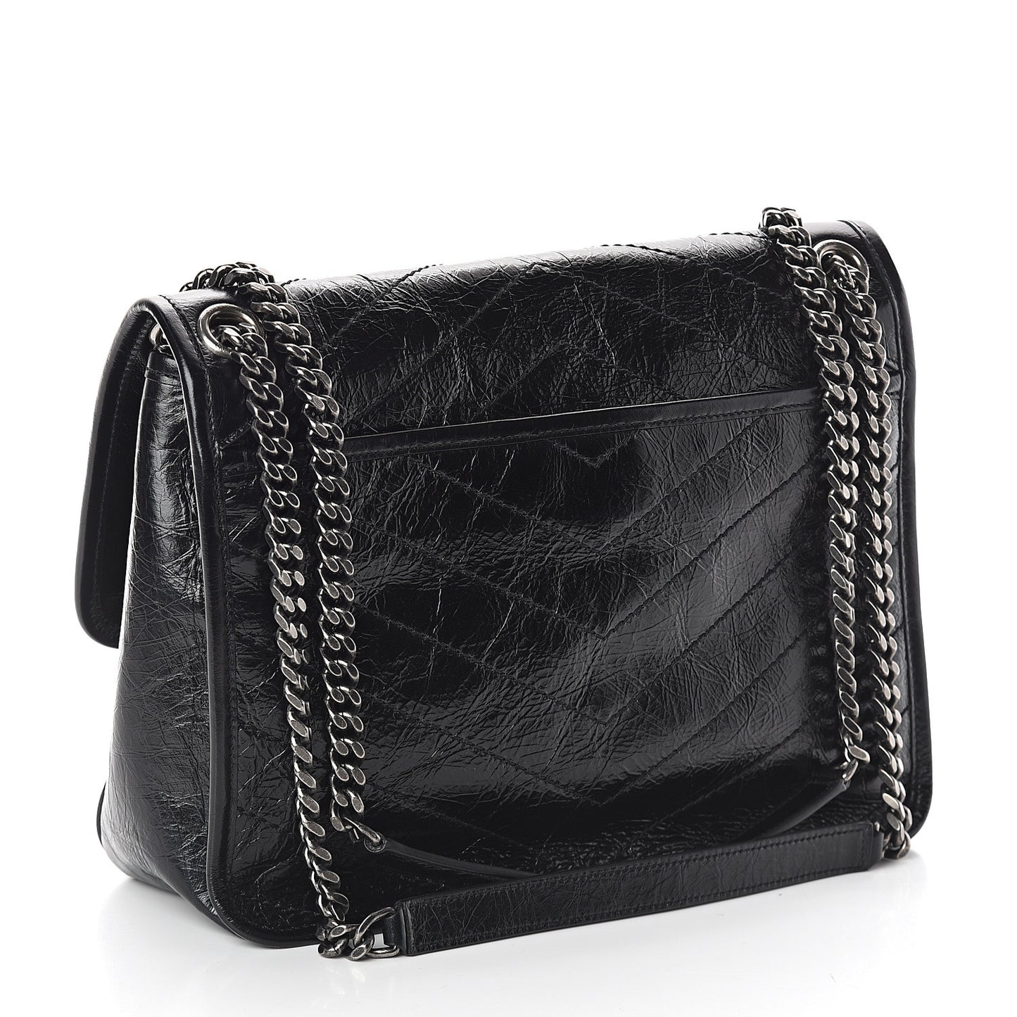 Crinkled Calfskin Matelasse Monogram Medium Niki Chain Satchel Black